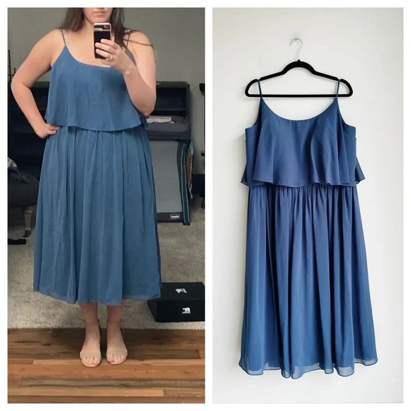 REVELRY | Layla Blue Convertible Midi Chiffon Dress | 20 - Picture 1 of 5